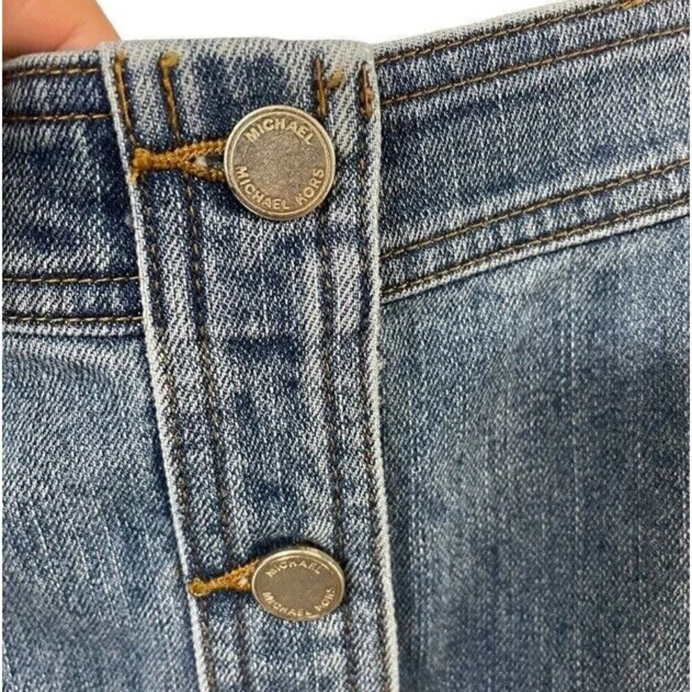 Michael Kors Stretch Denim Dress Pockets Straps Overalls Preppy 90s Size 12 NEW - Picture 6 of 13